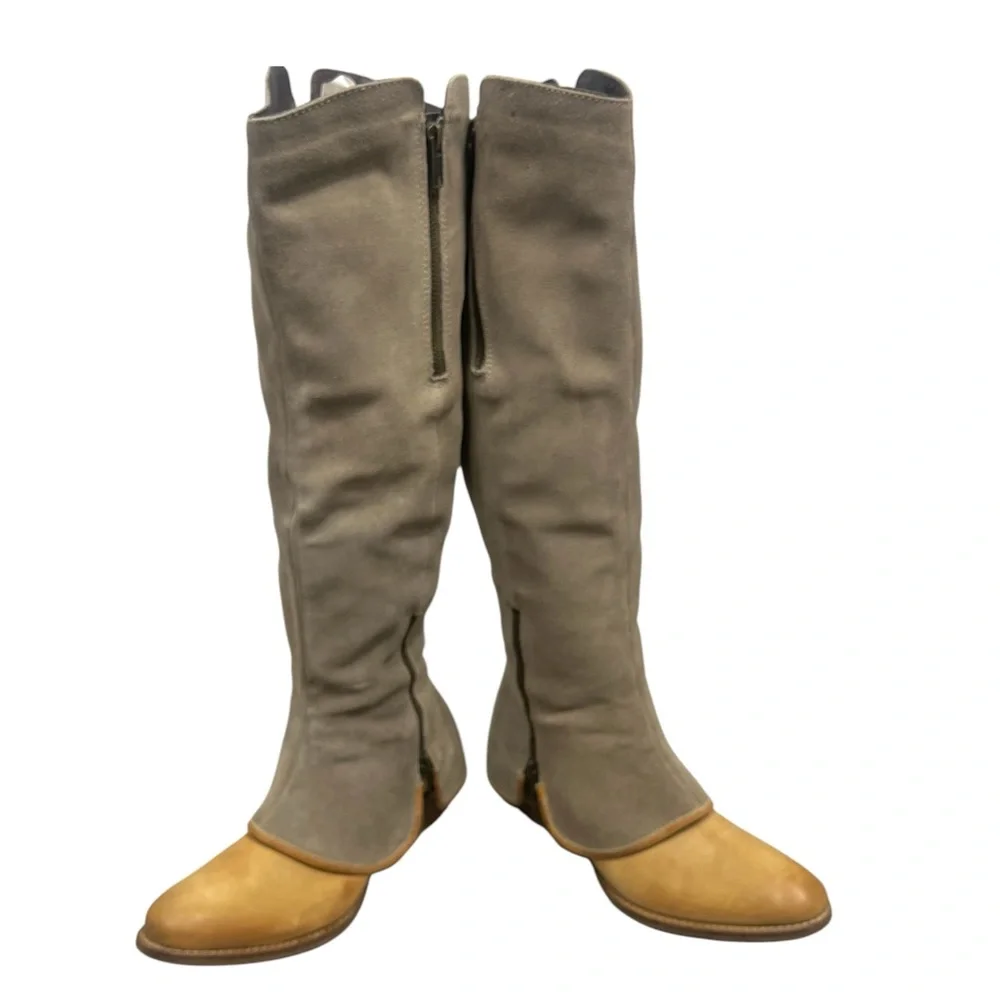 Diba True Santa Cruza Suede and Leather knee high boots dust gray cognac tan 8.5 - Picture 12 of 14